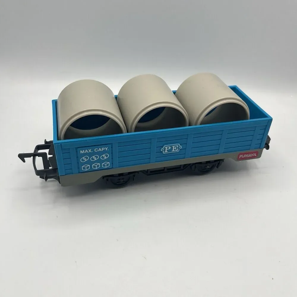 1988  Teal Blue Playskool Express Train PE Freight Car With 3 Cargo Pipes